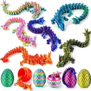 6PCS 6.3" 3D Printed Dragon Eggs with Dragon Inside【2025 Updated】Easter Basket Stuffers for Kids Teens,Articulated Crystal 3D Printed Dragons, Mystery Easter Eggs Essentials Fantasy Animal Toy Set