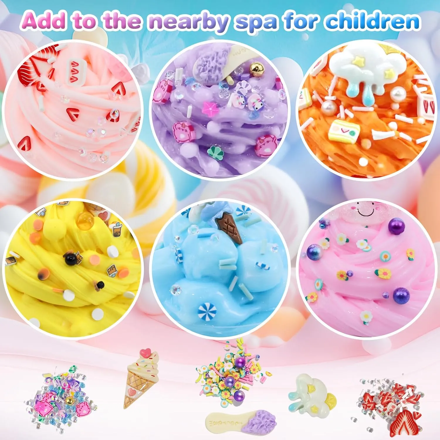 6PCS DIY Ice Cream Slime Kit - Cloud Butter Slime for Kids with Cartoon Slime Add-ins for Boys & Girls Birthday Halloween Christmas Easter Gifts Party Favors