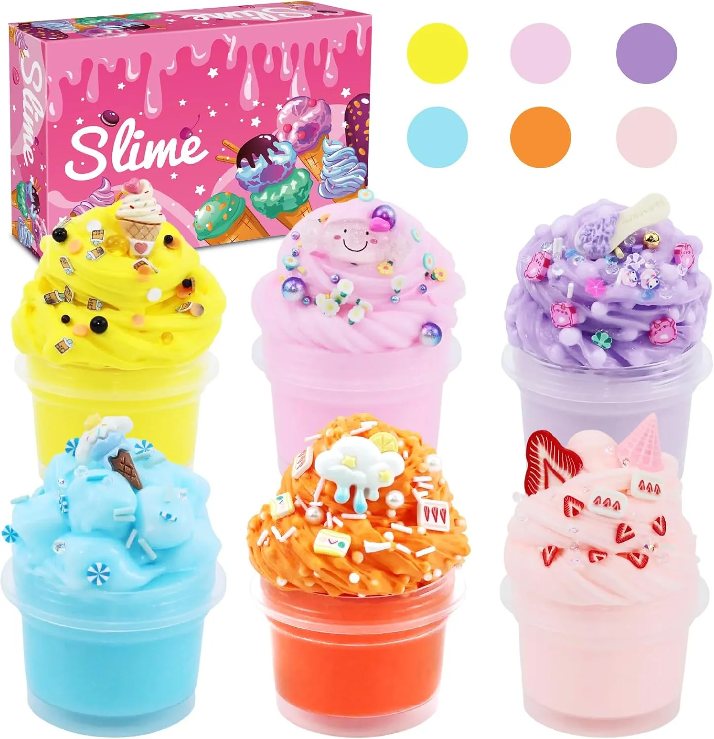 6PCS DIY Ice Cream Slime Kit - Cloud Butter Slime for Kids with Cartoon Slime Add-ins for Boys & Girls Birthday Halloween Christmas Easter Gifts Party Favors