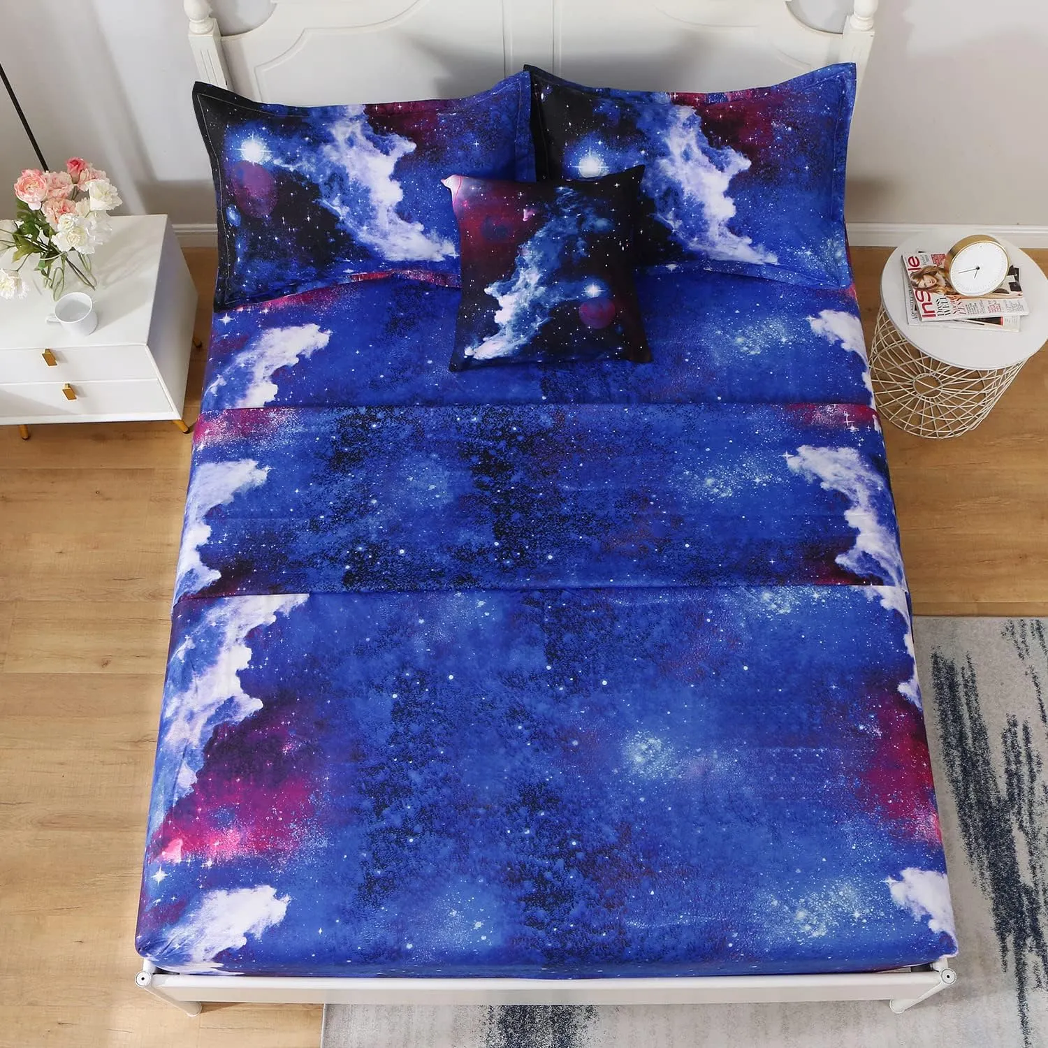 6Pcs Galaxy Comforter Set with Sheets for Kids Boys Girls Teens, Outer Space Themed Bed in a Bag Queen Size, Dark Blue 3D Printed Bedroom Decor Bedding Set