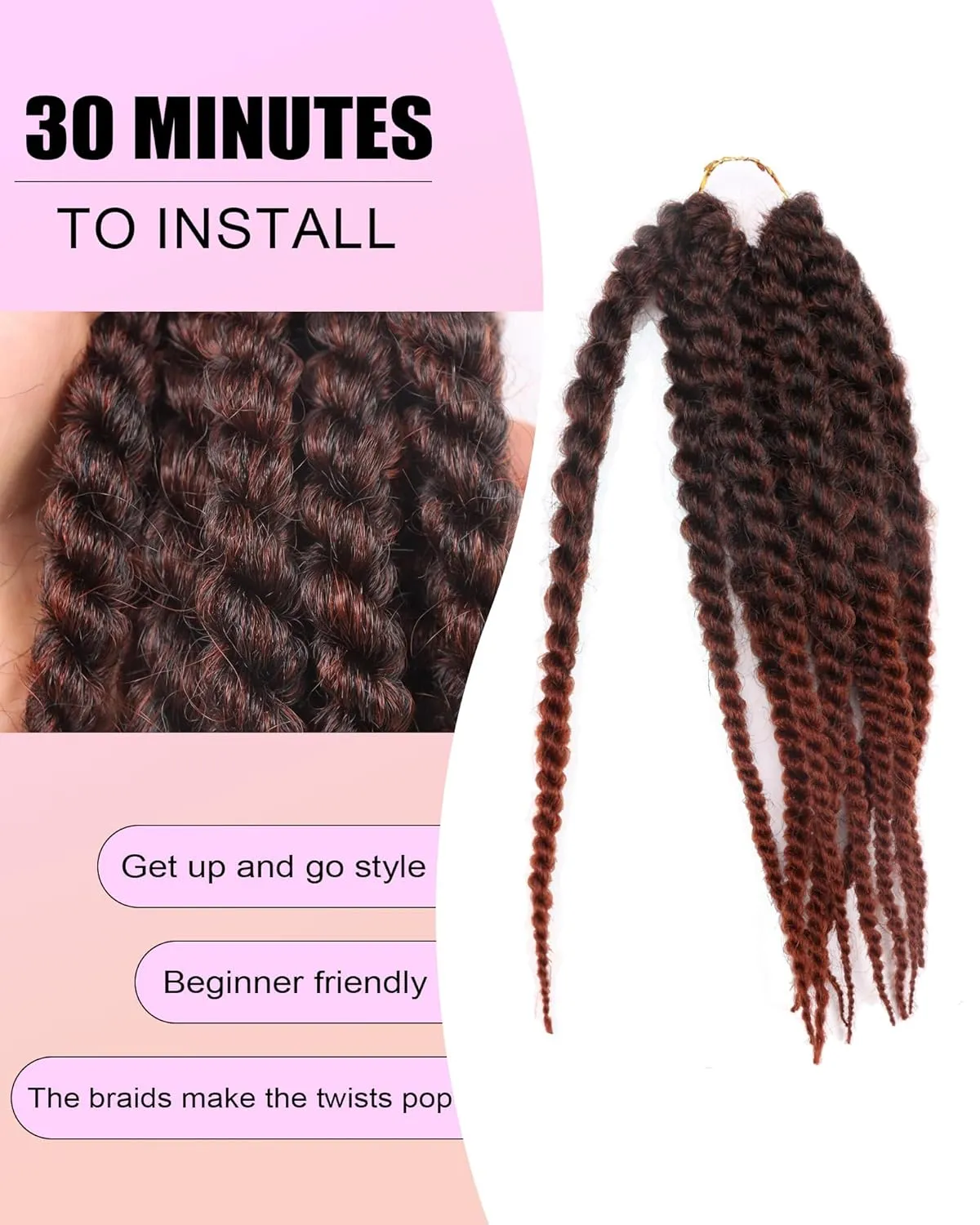 7 Packs Senegalese Twist Crochet Hair Ginger 10 Inch Jumbo Twist Crochet Hair Crochet Havana Twist Crochet Braids for Women Short Kinky Twist Braiding Hair(10 Inch,T350-Black to Ginger)