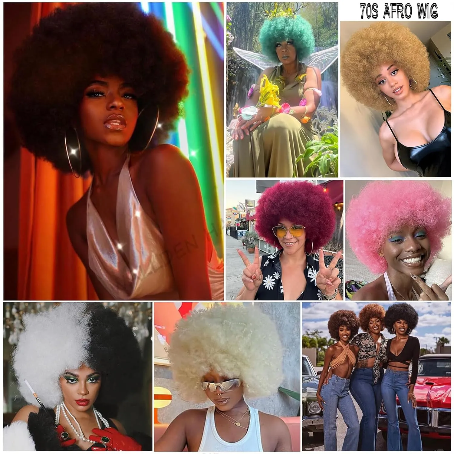 70s Afro Wig for Black Women Blonde Afro Kinky Curly Wig With Bangs Bouncy and Fluffy Heat Synthetic Short Afro Puff Wigs for Daily Party Costume Cosplay Halloween（Blonde,10inch）