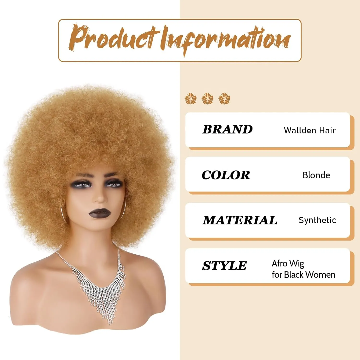 70s Afro Wig for Black Women Blonde Afro Kinky Curly Wig With Bangs Bouncy and Fluffy Heat Synthetic Short Afro Puff Wigs for Daily Party Costume Cosplay Halloween（Blonde,10inch）