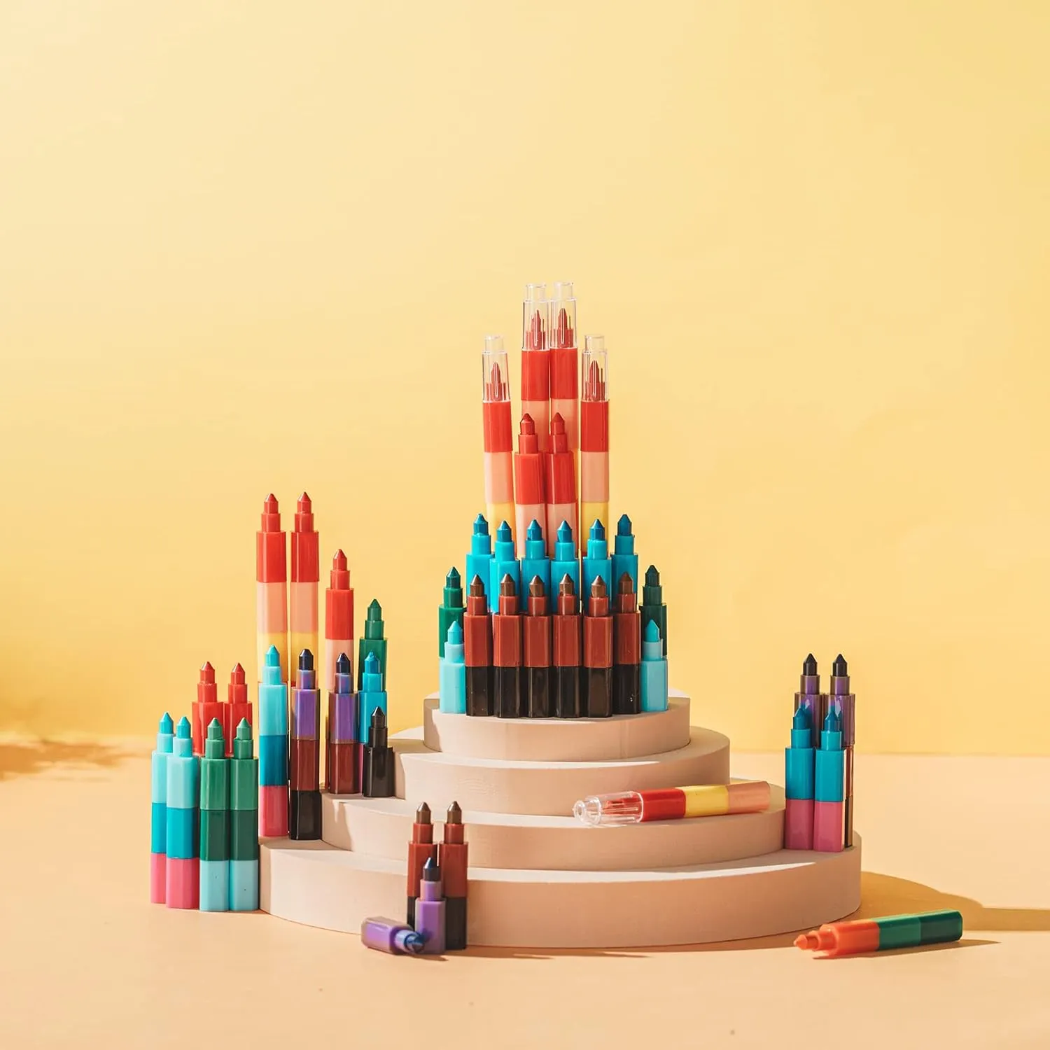 72 Pieces Stackable Crayons Stacking Buildable Crayons 12 Colors Colorful Stackable Pencils Party Favors DIY Rainbow Pencil for School Office Birthday Party