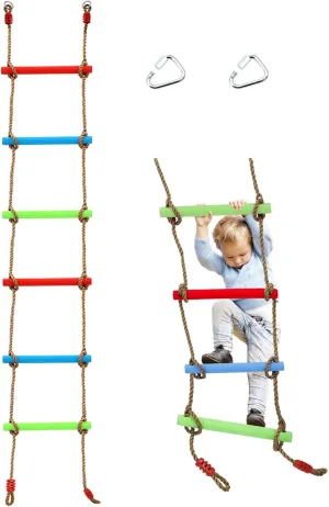 7FT Colorful Camping Rope Ladder for Kids - Hanging Climbing Ladder for Swing Set, Playground, Tree House, Ninjaline, Indoor & Outdoor Play Set