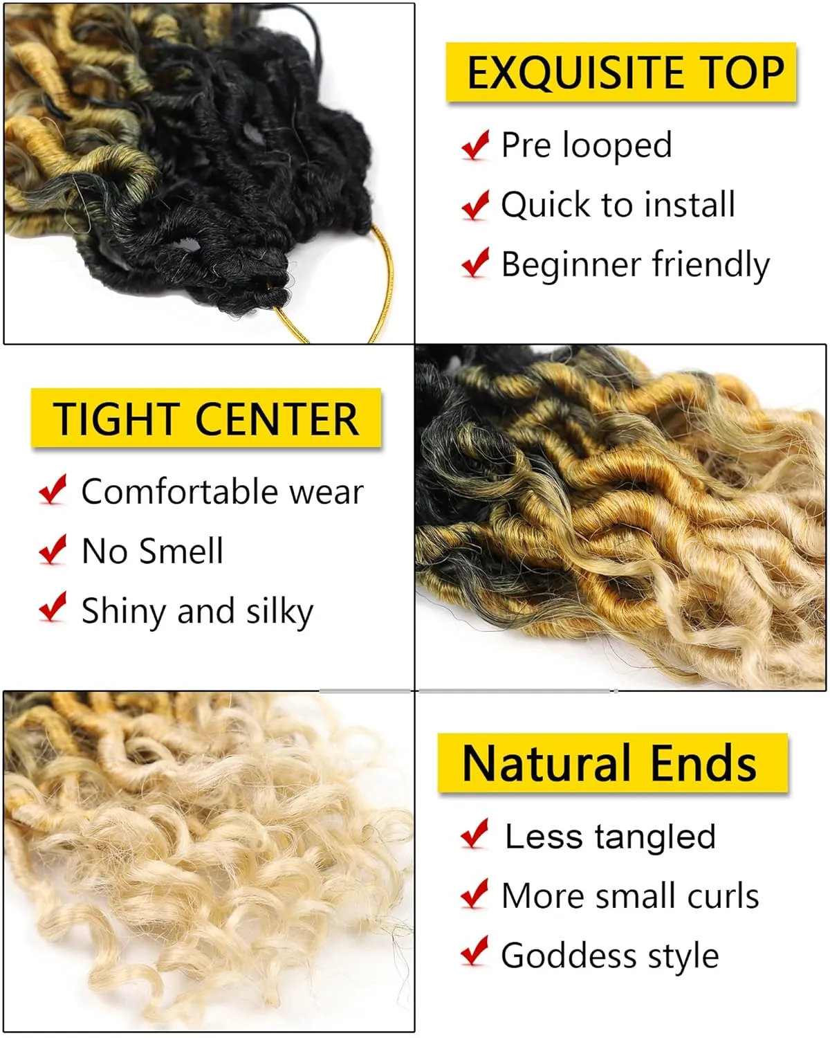 8 Inch Crochet Hair Goddess Locs 7 Packs Bohemian Locs Crochet Hair with Curly Ends Pre Looped Soft Faux Locs Crochet Hair for Black Women River Locs Crohet Braids (8 Inch,1B/27/613)