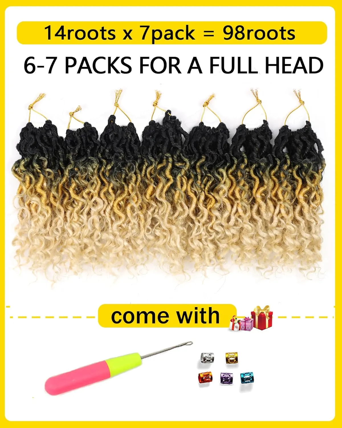 8 Inch Crochet Hair Goddess Locs 7 Packs Bohemian Locs Crochet Hair with Curly Ends Pre Looped Soft Faux Locs Crochet Hair for Black Women River Locs Crohet Braids (8 Inch,1B/27/613)