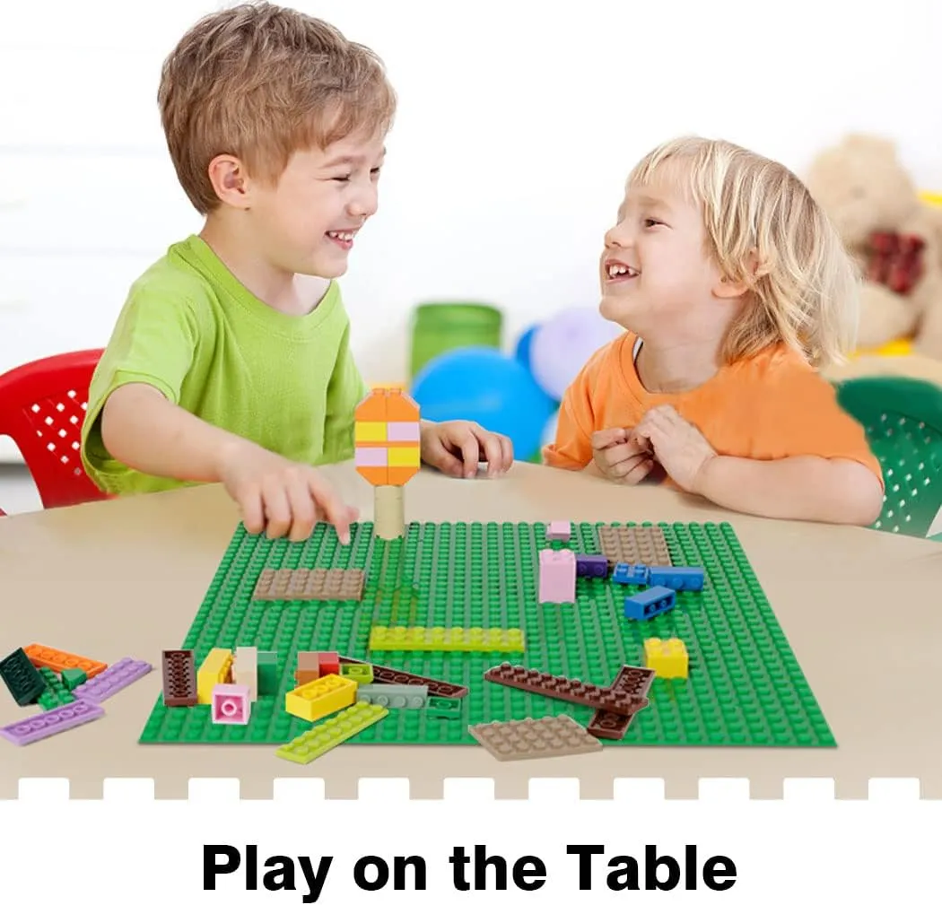 8 Pack Peel-and-Stick Building Baseplates, 10”x10” Classic Self-Adhesive Boards - 100% Compatible with All Major Brands, Sturdy Stacking Play Table Top, Green/Grey/Blue/White