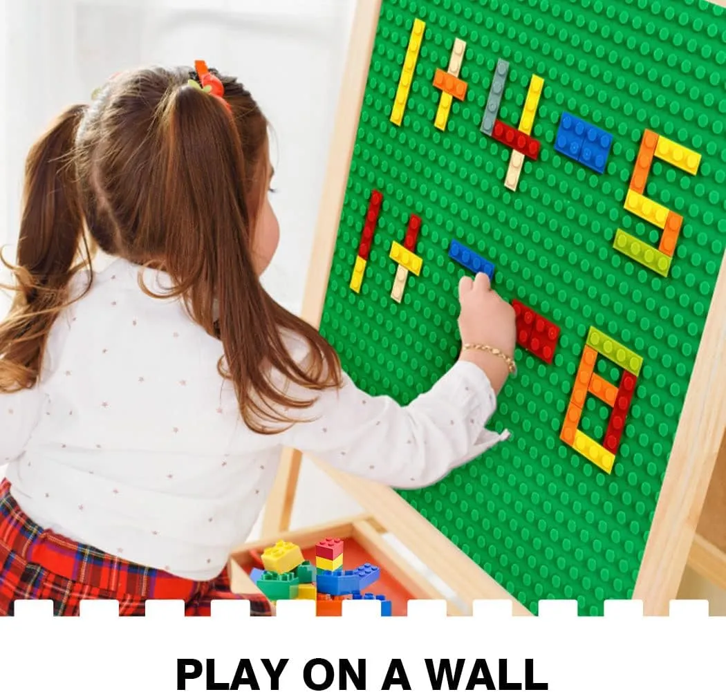 8 Pack Peel-and-Stick Building Baseplates, 10”x10” Classic Self-Adhesive Boards - 100% Compatible with All Major Brands, Sturdy Stacking Play Table Top, Green/Grey/Blue/White