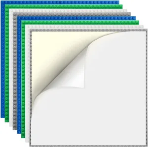 8 Pack Peel-and-Stick Building Baseplates, 10”x10” Classic Self-Adhesive Boards - 100% Compatible with All Major Brands, Sturdy Stacking Play Table Top, Green/Grey/Blue/White