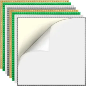 8 Pack Peel-and-Stick Building Baseplates, 10”x10” Classic Self-Adhesive Boards - 100% Compatible with All Major Brands, Sturdy Stacking Play Table Top, Green/Grey/White/Sand