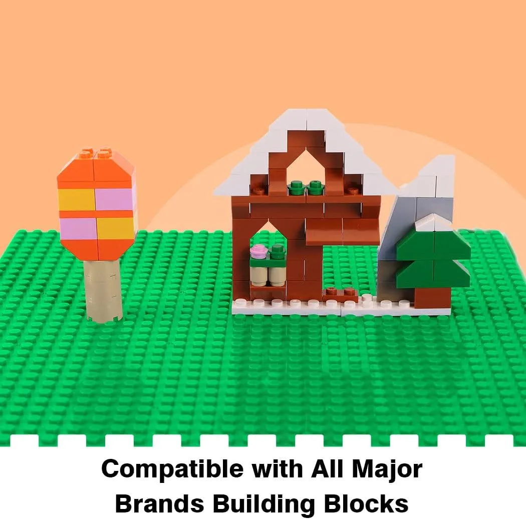8 Pack Peel-and-Stick Building Baseplates, 10”x10” Classic Self-Adhesive Boards - 100% Compatible with All Major Brands, Sturdy Stacking Play Table Top, Green/Grey/White/Sand