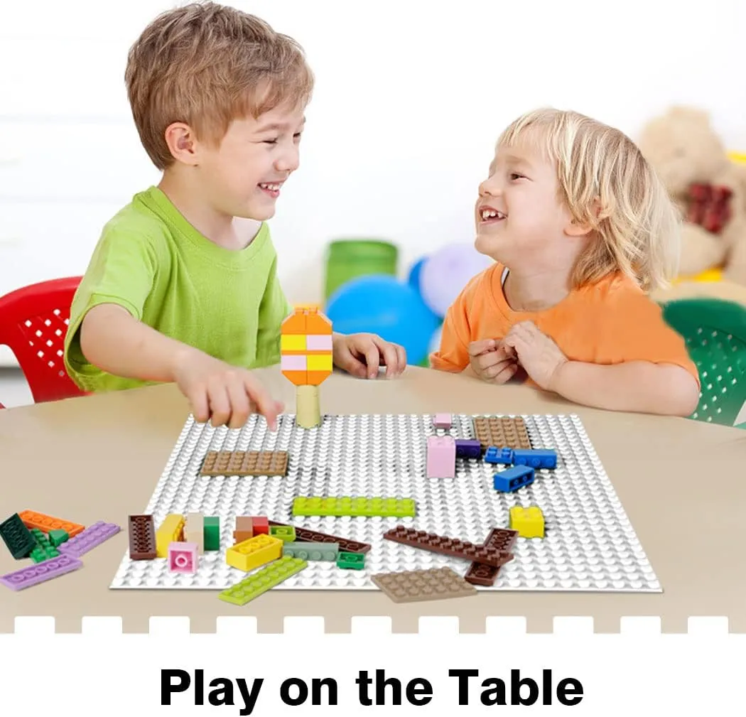 8 Pack Peel-and-Stick Building Baseplates, 10”x10” Classic Self-Adhesive Building Boards - 100% Compatible with All Major Brands of Toy Building Sets, Sturdy Stacking Play Table Top, White