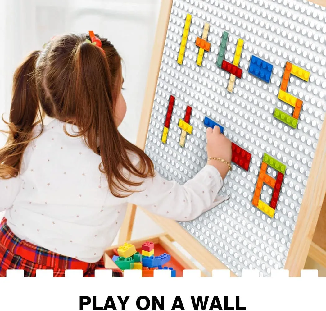 8 Pack Peel-and-Stick Building Baseplates, 10”x10” Classic Self-Adhesive Building Boards - 100% Compatible with All Major Brands of Toy Building Sets, Sturdy Stacking Play Table Top, White