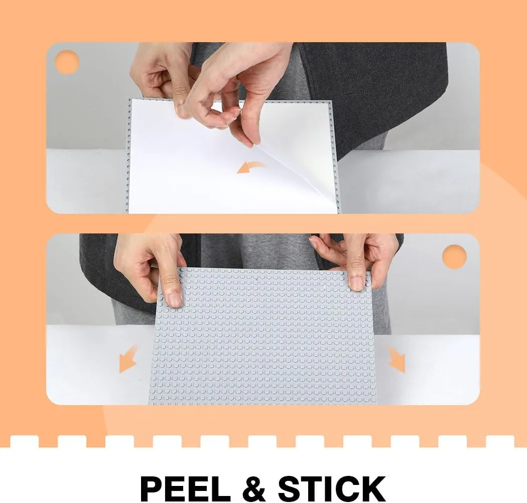 8 Pack Peel-and-Stick Building Baseplates, 10”x10” Classic Self-Adhesive Building Boards - 100% Compatible with All Major Brands of Toy Building Sets, Sturdy Stacking Play Table Top, White
