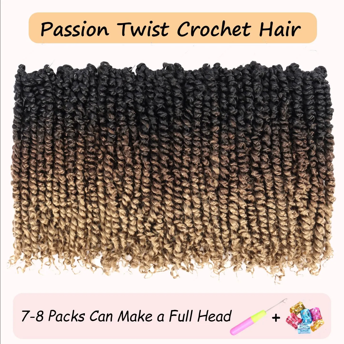 8 Packs Passion Twist Hair 10 Inch Pre-twisted Passion Twist Crochet Hair Pre-looped Crochet Braids for Women Passion Twists Braiding Hair Synthetic Hair Extensions (12Strands/Pack; T1B/30/27#)