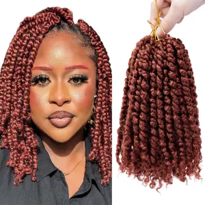 8 Packs Passion Twist Hair 8 Inch Pre-twisted Passion Twist Crochet Hair Pre-looped Crochet Braids Hair for Women Passion Twists Braiding Hair Synthetic Hair Extensions (12Strands/Pack; 350#)