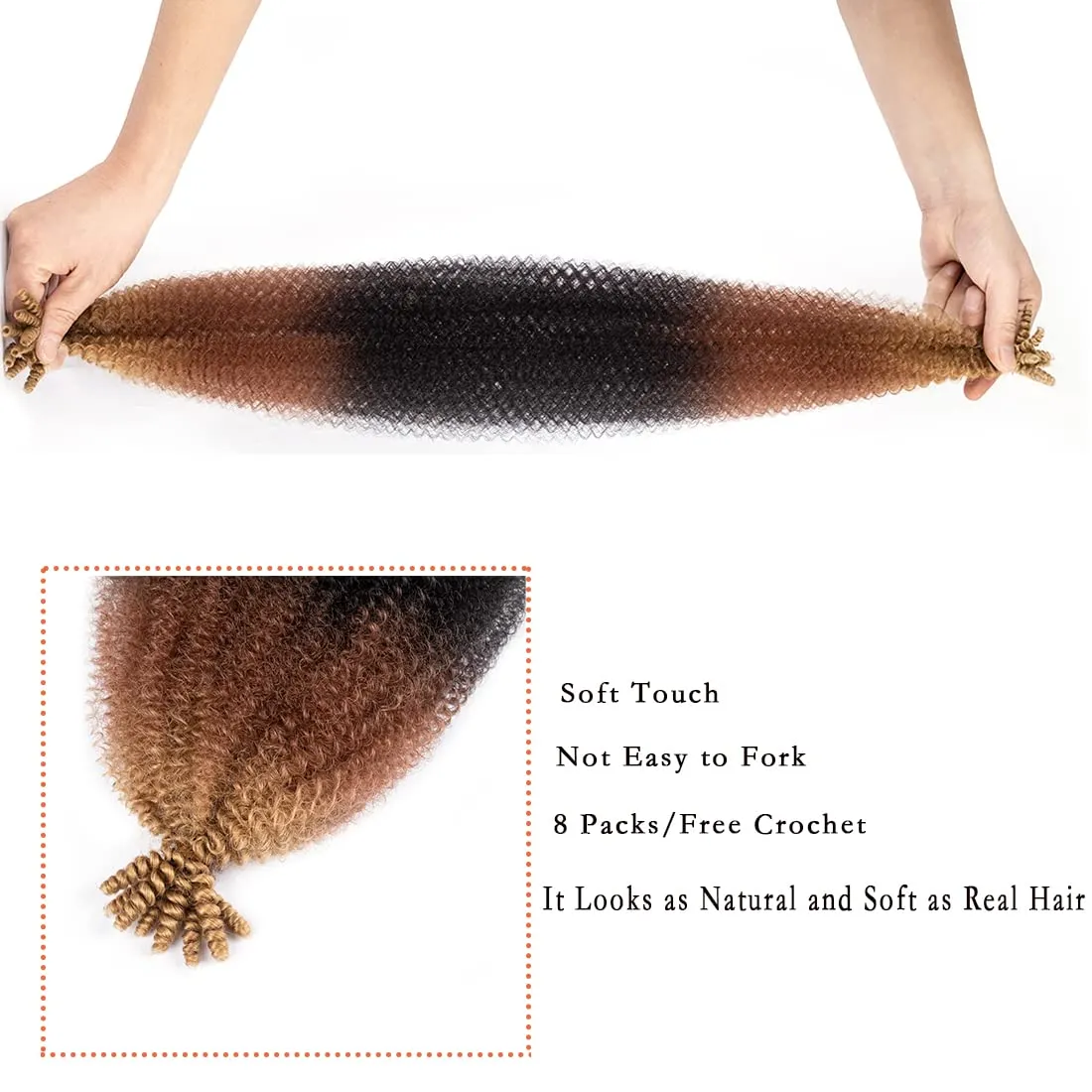 8 Packs Pre-Separated Springy Afro Twist Hair 12 Inch Pre-Fluffy Natural Curls are Perfect for Marley Crochet Hair Suitable for Black Women (1B/30/27, 12 Inch (Pack of 8))