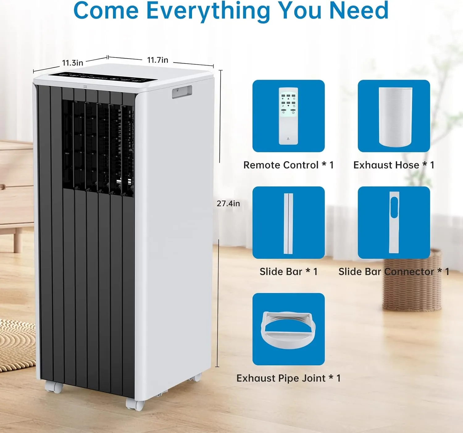 8000 BTUs Portable Air Conditioner with Efficient Cooling, Quiet Portable Cooling AC Up to 350 Sq.Ft. with Dehumidifier, Fan, Sleep Modes, 3-in-1 AC Unit with 24H Timer, Black