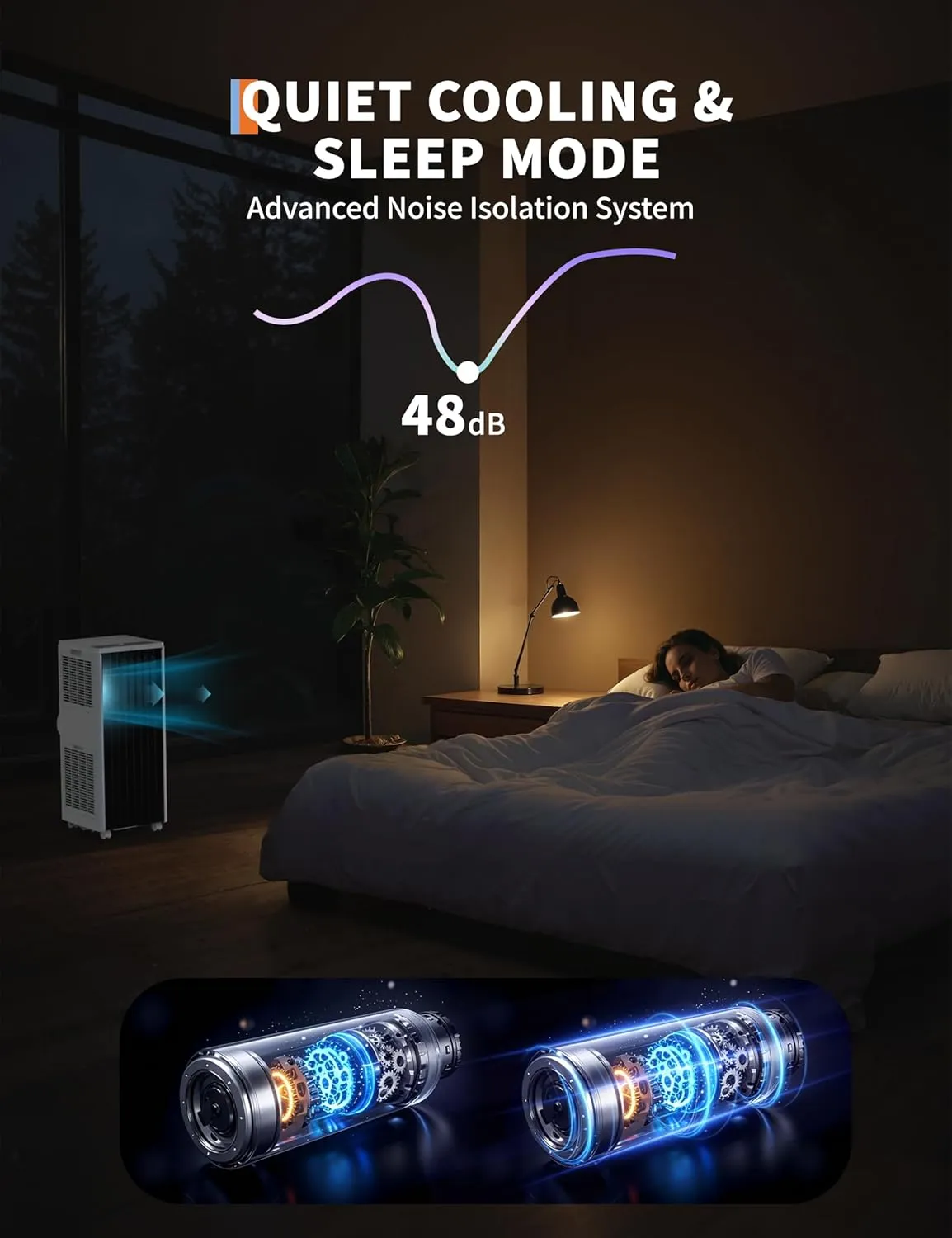 8000 BTUs Portable Air Conditioner with Efficient Cooling, Quiet Portable Cooling AC Up to 350 Sq.Ft. with Dehumidifier, Fan, Sleep Modes, 3-in-1 AC Unit with 24H Timer, Black