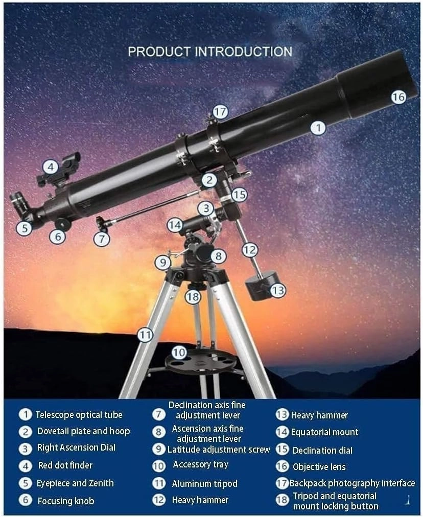 80mm Astronomical Refracting Telescope for Kids and Beginners, 900mm Focal Length with Adjustable Tripod and Carry Bag