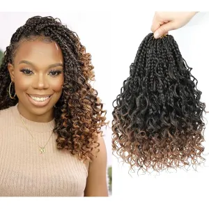 9 Packs Goddess Box Braids Crochet Hair 10 Inch Pre Looped Boho Crochet Braids Box Braids Crochet Hair With Curly Ends Crochet Braids Bohemian Synthetic Hair For Women (10 Inch, 1B/30)