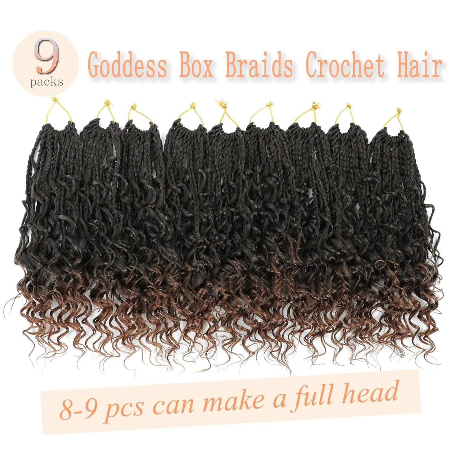 9 Packs Goddess Box Braids Crochet Hair 10 Inch Pre Looped Boho Crochet Braids Box Braids Crochet Hair With Curly Ends Crochet Braids Bohemian Synthetic Hair For Women (10 Inch, 1B/30)