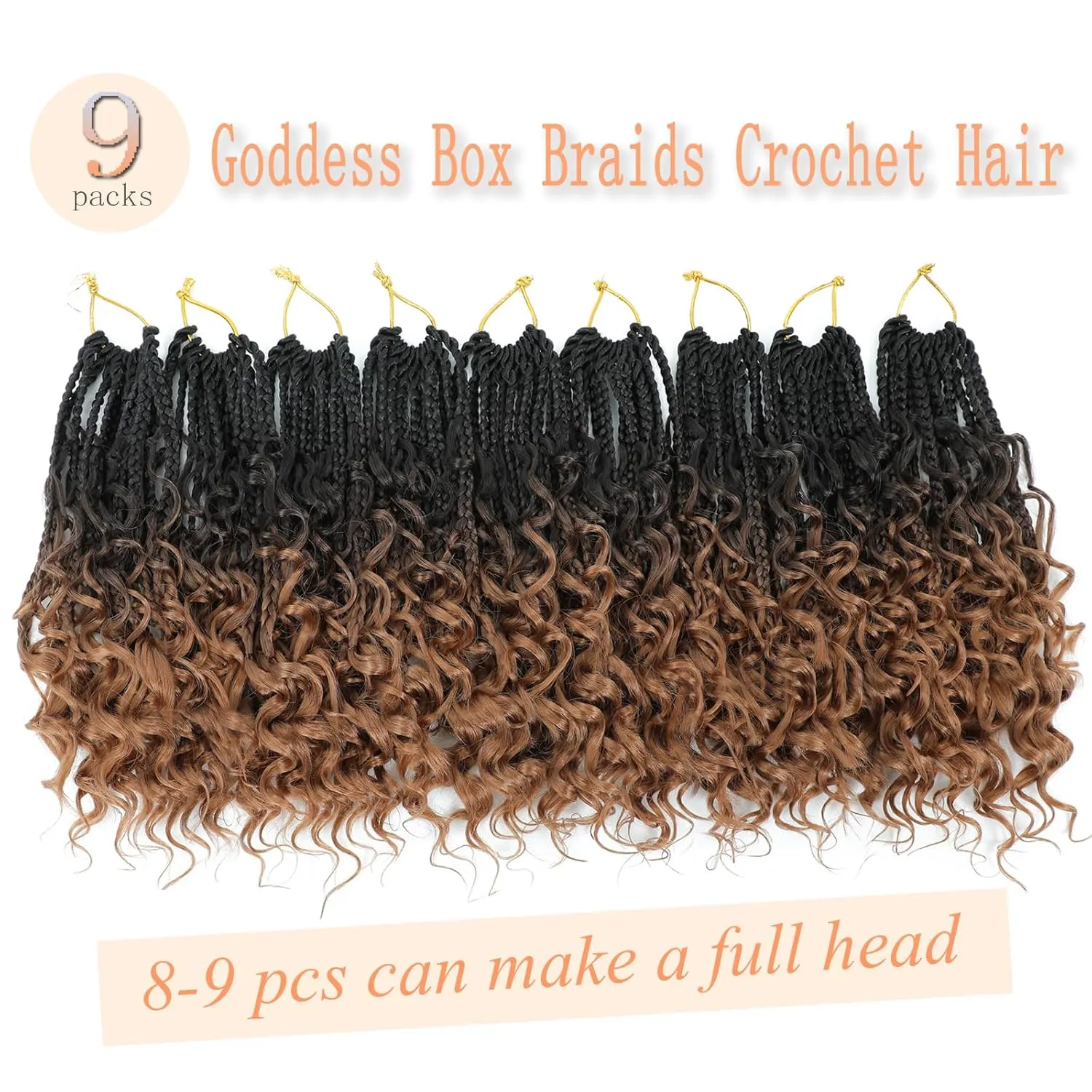 9 Packs Goddess Box Braids Crochet Hair 10 Inch Pre Looped Boho Crochet Braids With Curly Ends Synthetic Boho Box Braid Crochet Hair For Women (10 Inch, 1B/4/30)