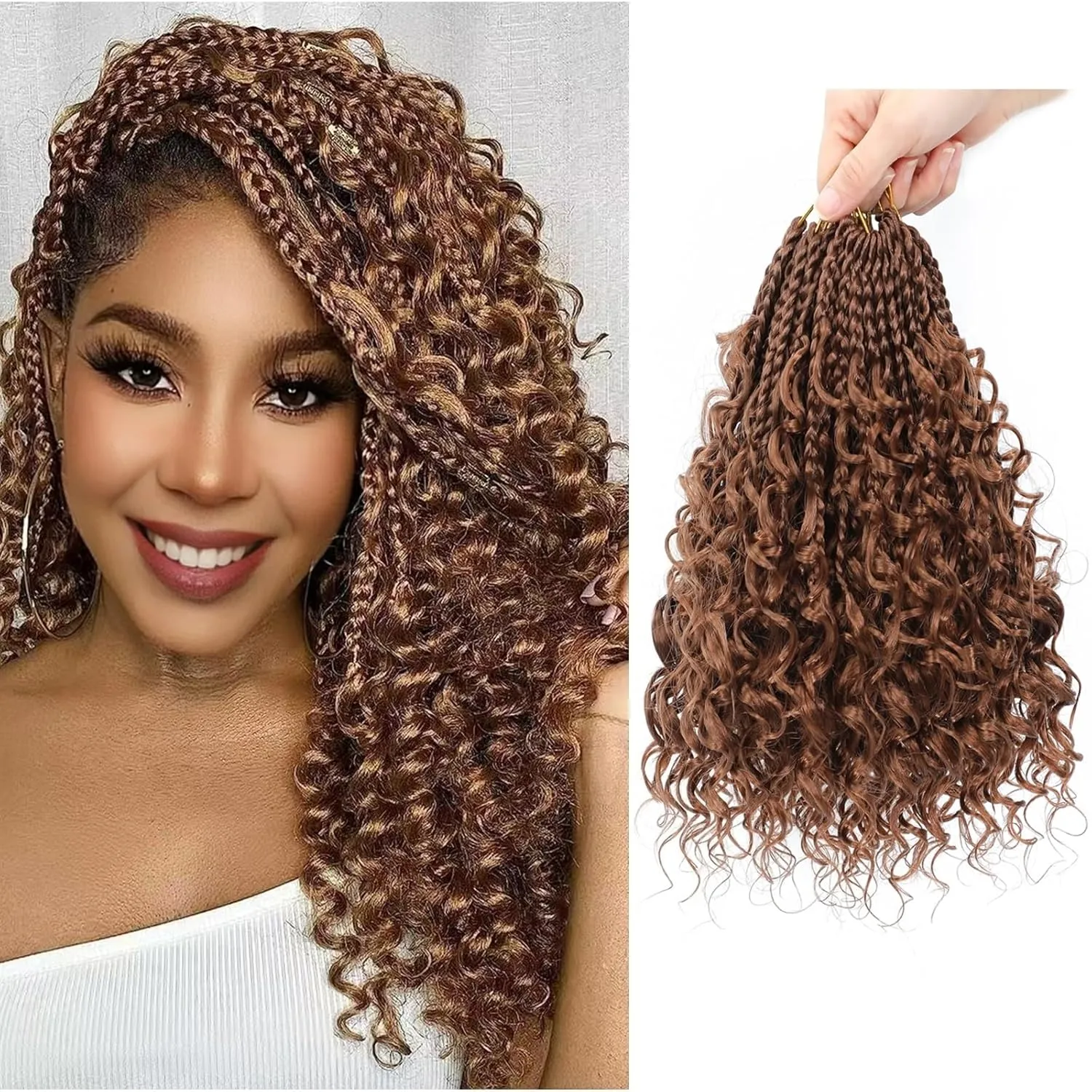 9 Packs Goddess Box Braids Crochet Hair 10 Inch Pre Looped Boho Crochet Braids With Curly Ends Synthetic Boho Box Braid Crochet Hair For Women (10 Inch, 30#)