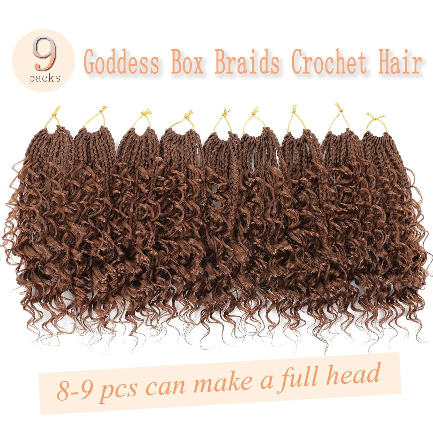 9 Packs Goddess Box Braids Crochet Hair 10 Inch Pre Looped Boho Crochet Braids With Curly Ends Synthetic Boho Box Braid Crochet Hair For Women (10 Inch, 30#)