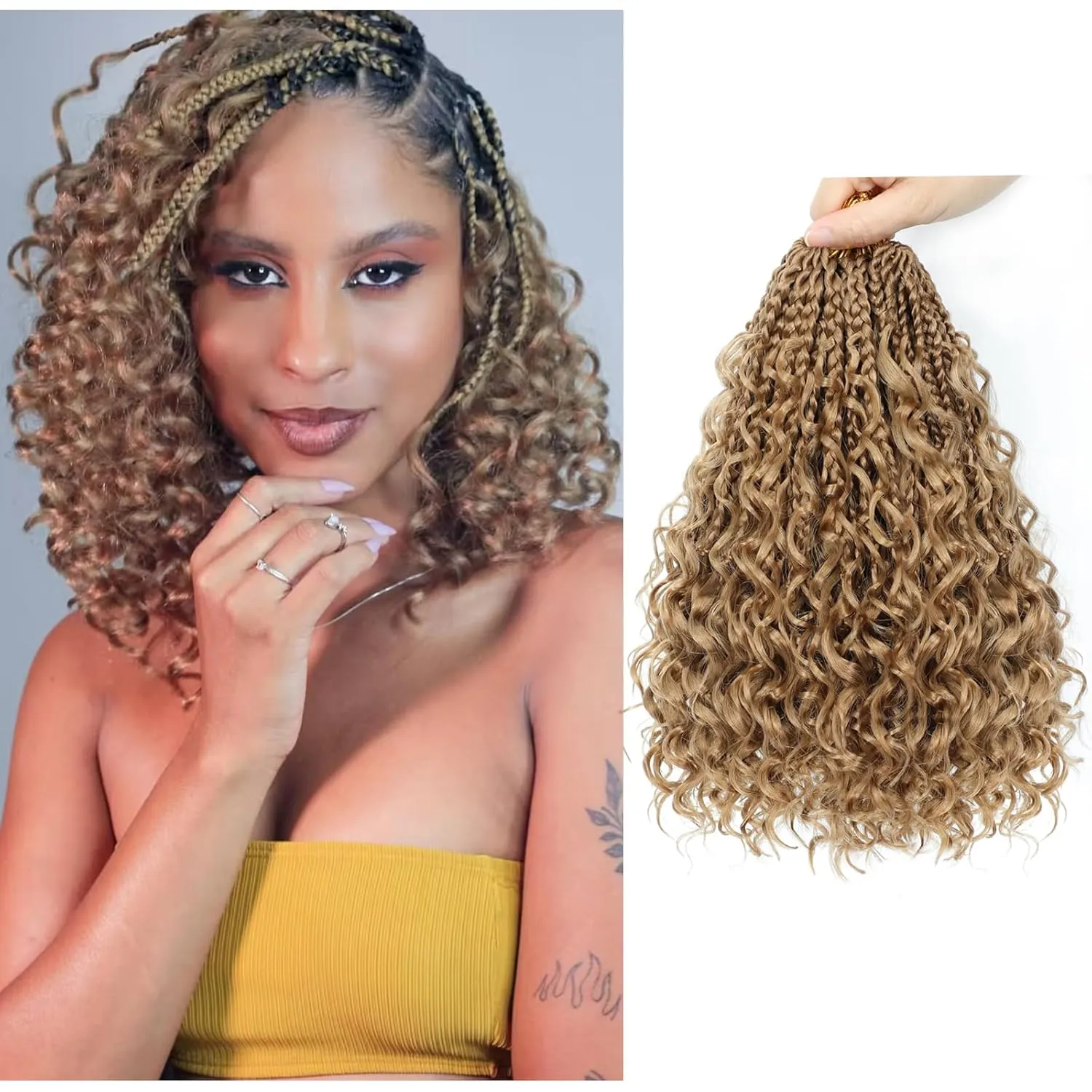 9 Packs Goddess Box Braids Crochet Hair 10 Inch Pre Looped Boho Crochet Braids With Curly Ends Synthetic Boho Box Braids Crochet Hair For Women (10 Inch, 27#)