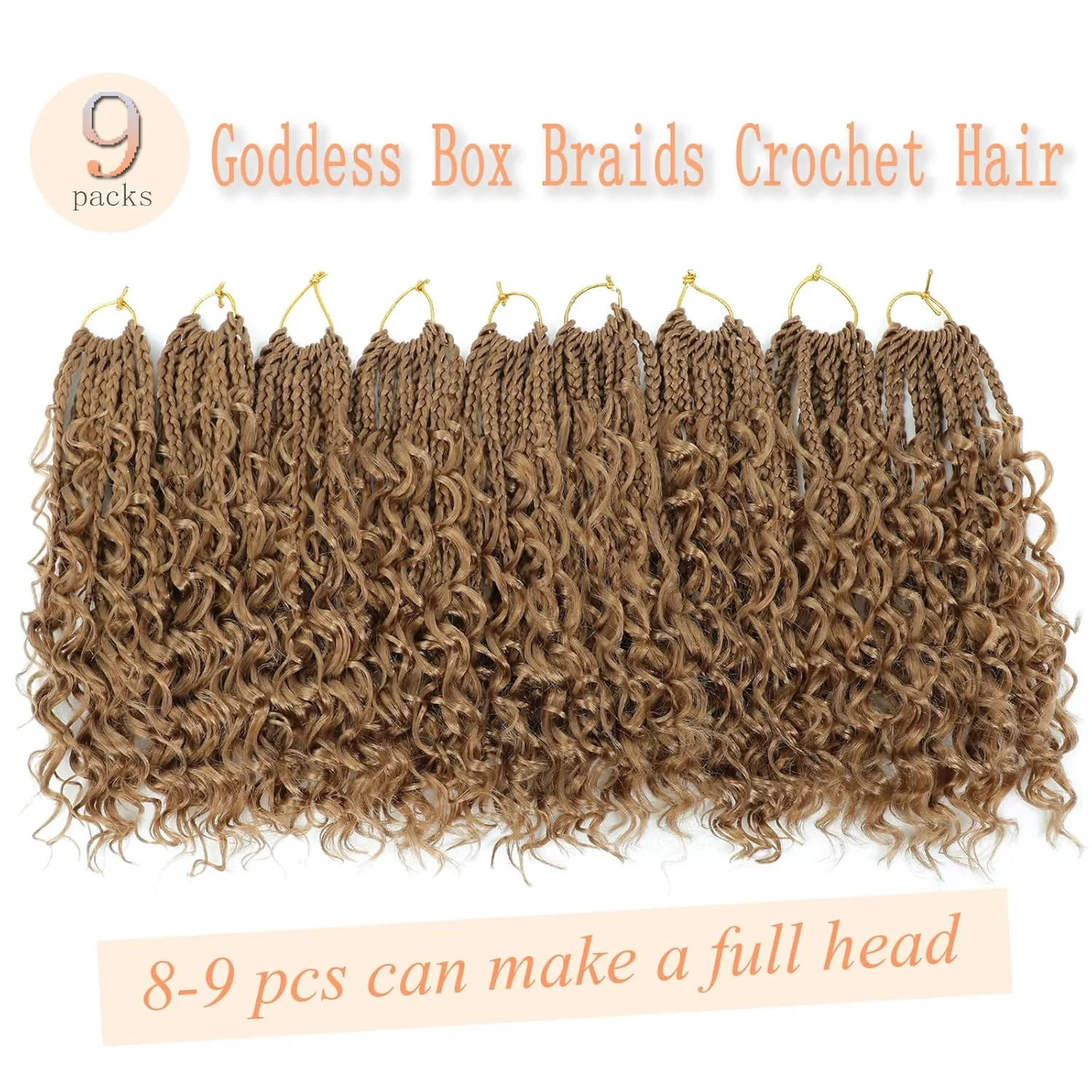 9 Packs Goddess Box Braids Crochet Hair 10 Inch Pre Looped Boho Crochet Braids With Curly Ends Synthetic Boho Box Braids Crochet Hair For Women (10 Inch, 27#)