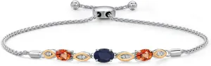 925 Silver and 10K Yellow Gold Blue Sapphire and Orange Sapphire and Lab Grown Diamond Bracelet For Women | 2.16 Cttw | Gemstone September Birthstone | Oval 7X5MM | Fully Adjustable 9 inches