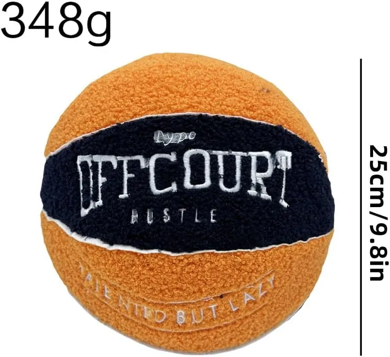 9.8inch Basketball Plush Offcourt Basketball Pillow Soft Plush Basketball Sports Pillow Durable Sport Basketballs Plush Toy Sports Theme Room Decorations, Birthday Gifts for Boys (Orange Black)