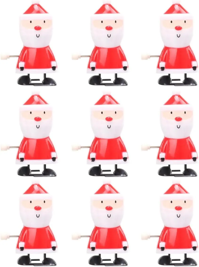 9Pcs Wind Up Interactive Christmas Goody Bag Fillers for Fun Animated Claus Clockwork for Holiday Celebrations and Stocking Stuffers