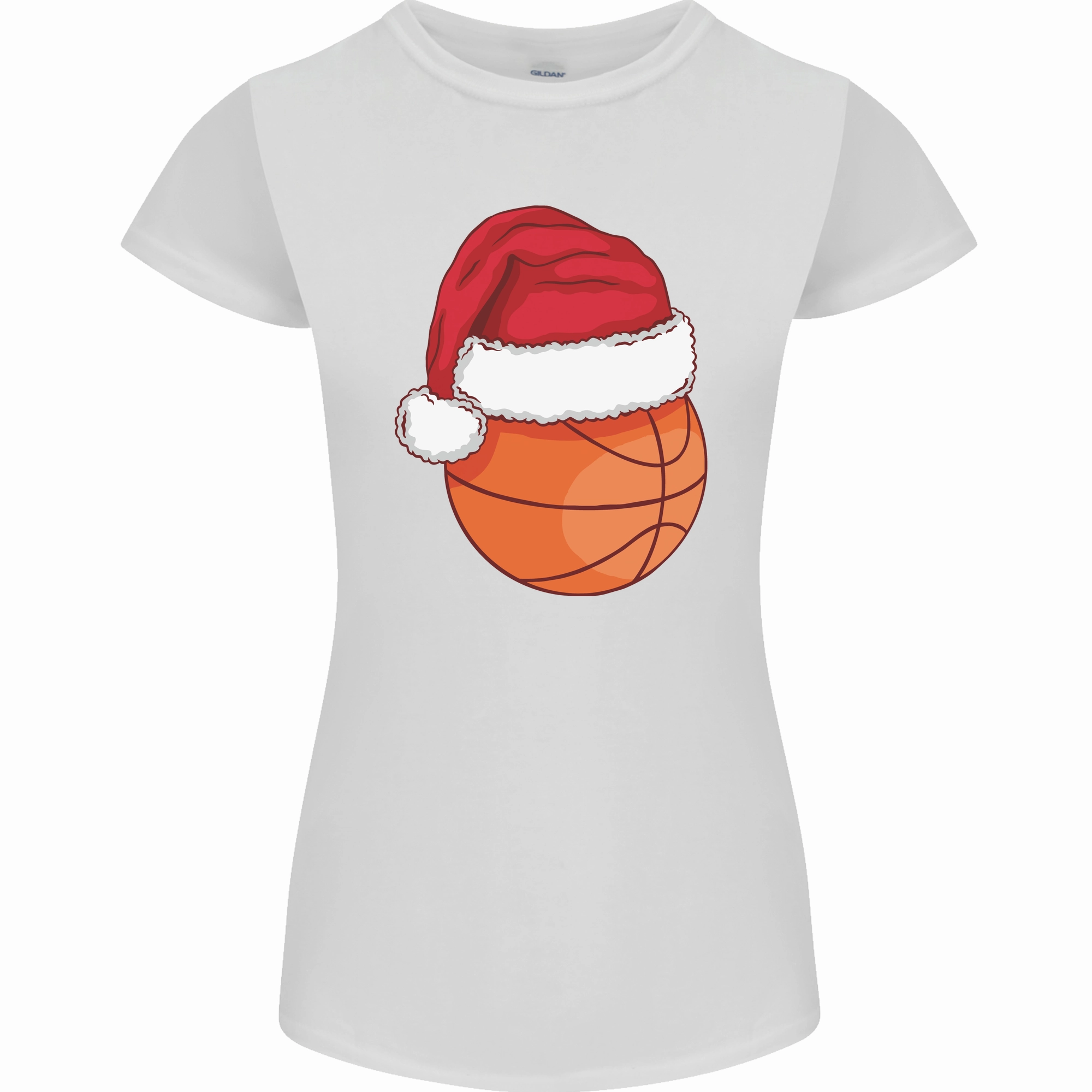 A Basketball Wearing a Christmas Hat Xmas Womens Petite Cut T-Shirt