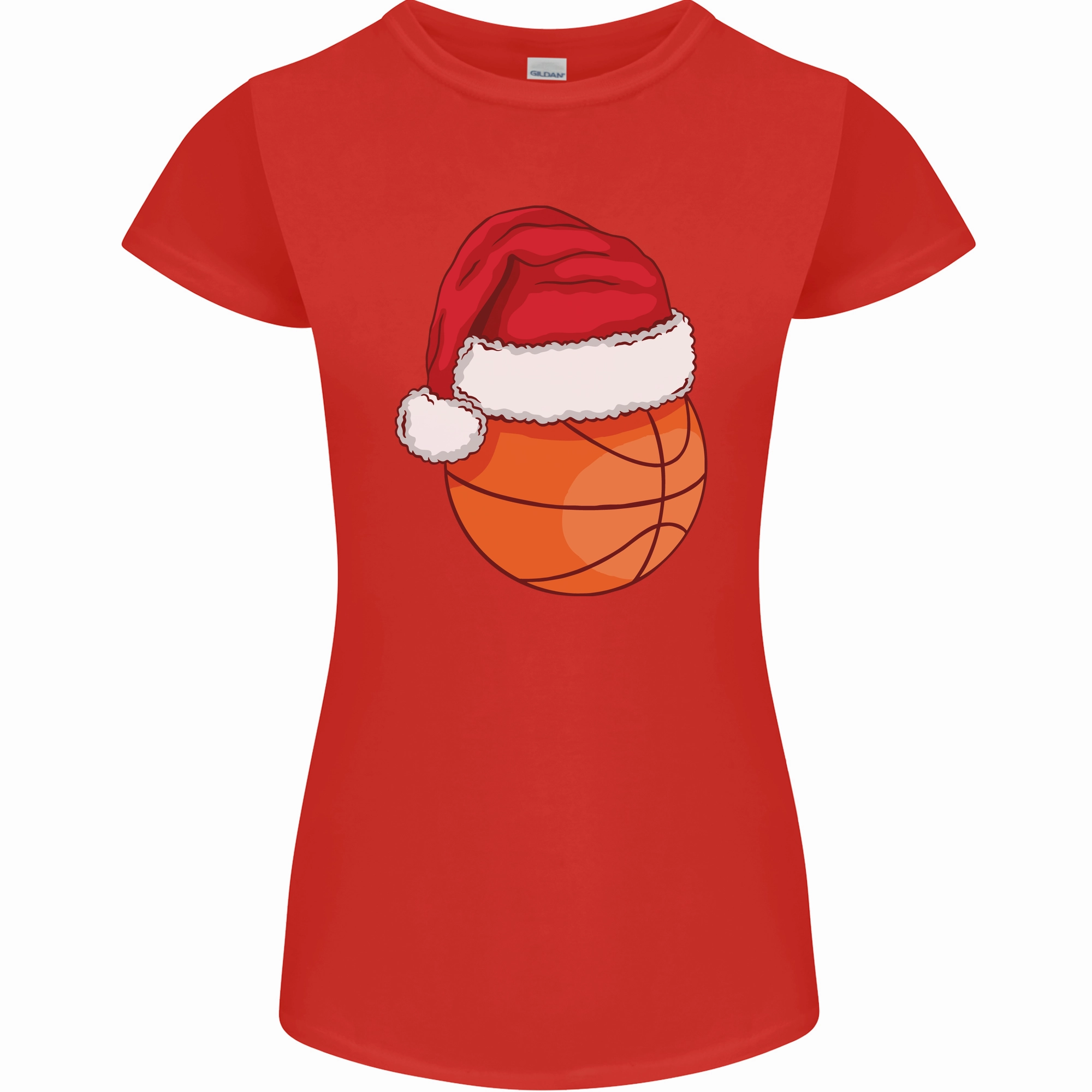 A Basketball Wearing a Christmas Hat Xmas Womens Petite Cut T-Shirt