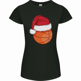 A Basketball Wearing a Christmas Hat Xmas Womens Petite Cut T-Shirt
