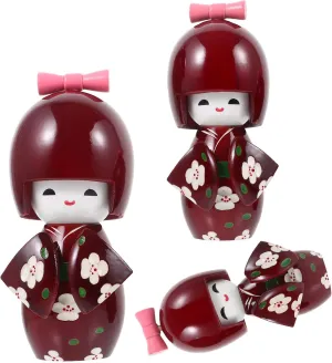 ABOOFAN Mini Japanese Geisha Kimono Doll Set 3pcs Small Asian Kimono Doll Ornaments Doll Figurine Cupcake Topper for Christmas Wedding Dollhouse Decor