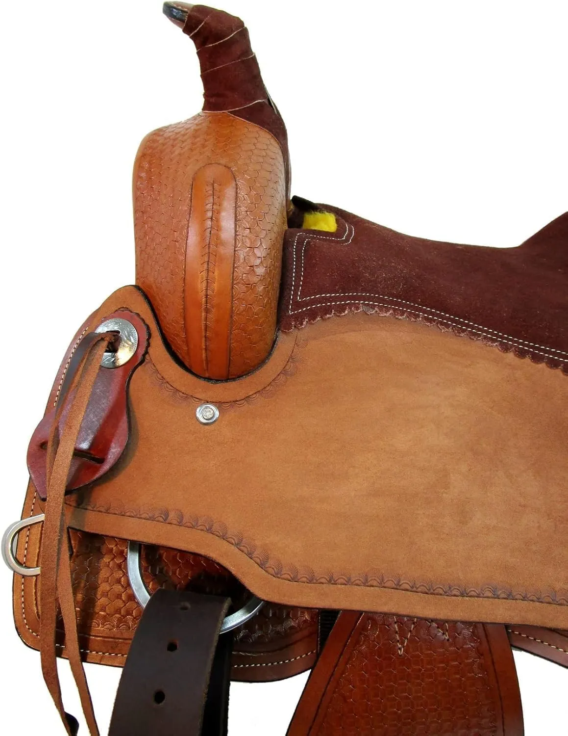 ADB CREATIONS Western Leather Horse Saddle, Hand Tooled Floral Design