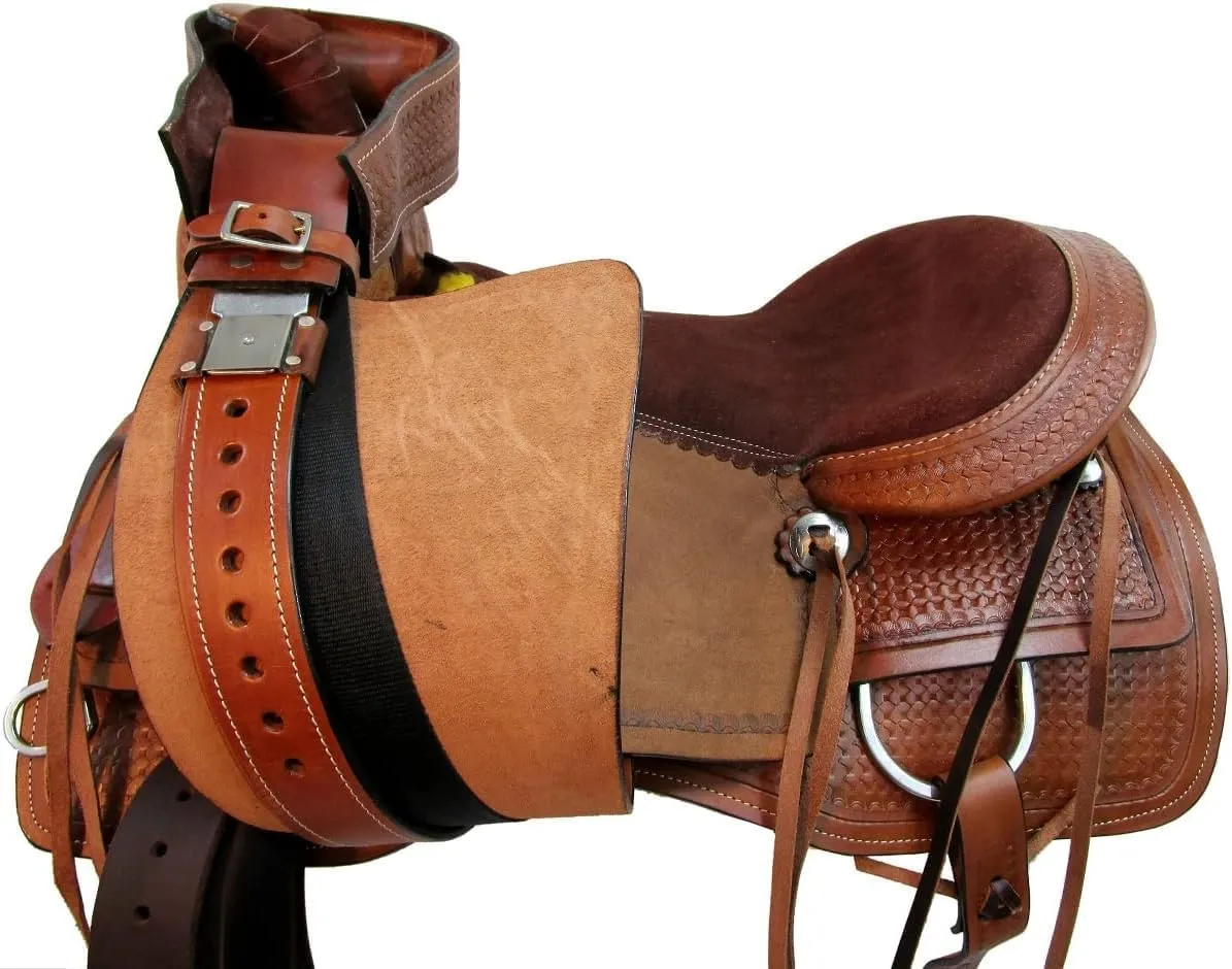ADB CREATIONS Western Leather Horse Saddle, Hand Tooled Floral Design