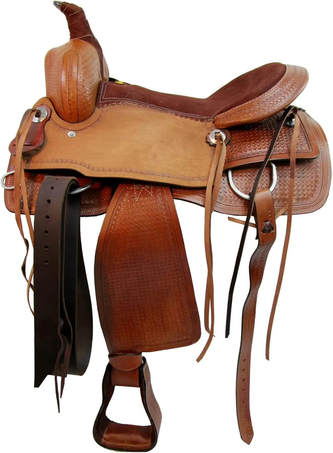 ADB CREATIONS Western Leather Horse Saddle, Hand Tooled Floral Design