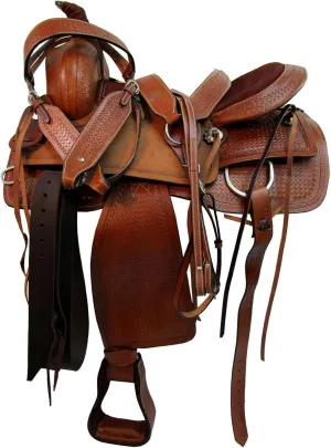 ADB CREATIONS Western Leather Horse Saddle, Hand Tooled Floral Design