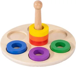 Adena Montessori Wooden Stacking and Sorting Ring,Wooden 6 Rings on Peg,Wooden Rainbow Stacking Rings Baby Toy, Stacker Toys for Infants and Toddlers,Wood Educational Developmental Toy Multicolor