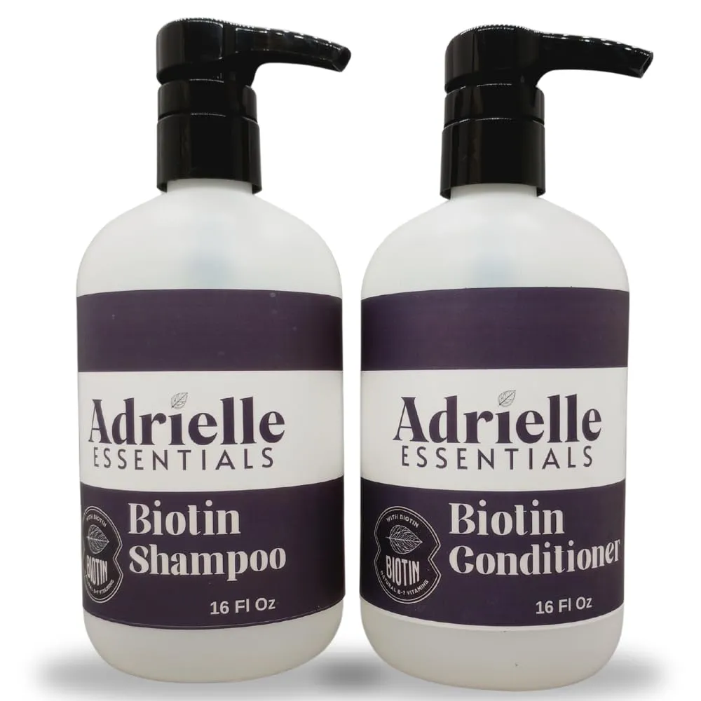 Adrielle Essentials Cashmere Vanilla & Eucalyptus Scented Biotin Hair Shampoo and Conditioner Set, 16 Oz Shampoo - 16 Oz Conditioner