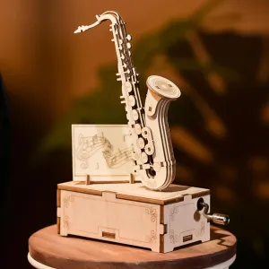 Adult Wooden Puzzle Musical Instrument Series Saxophone 3D Wooden Puzzle Music Box Desktop Decoration DIY Crafts Birthday Gift for Teens and Adults