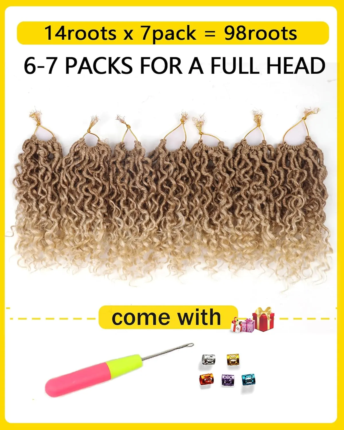 Aeagoo Blonde Goddess Locs Crochet Hair 8 Inch 7 Packs Bohemian Locs Crochet Hair with Curly Ends Short Pre Looped Crochet Hair for Black Women (8 Inch,27/613)
