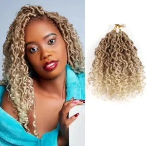 Aeagoo Blonde Goddess Locs Crochet Hair 8 Inch 7 Packs Bohemian Locs Crochet Hair with Curly Ends Short Pre Looped Crochet Hair for Black Women (8 Inch,27/613)