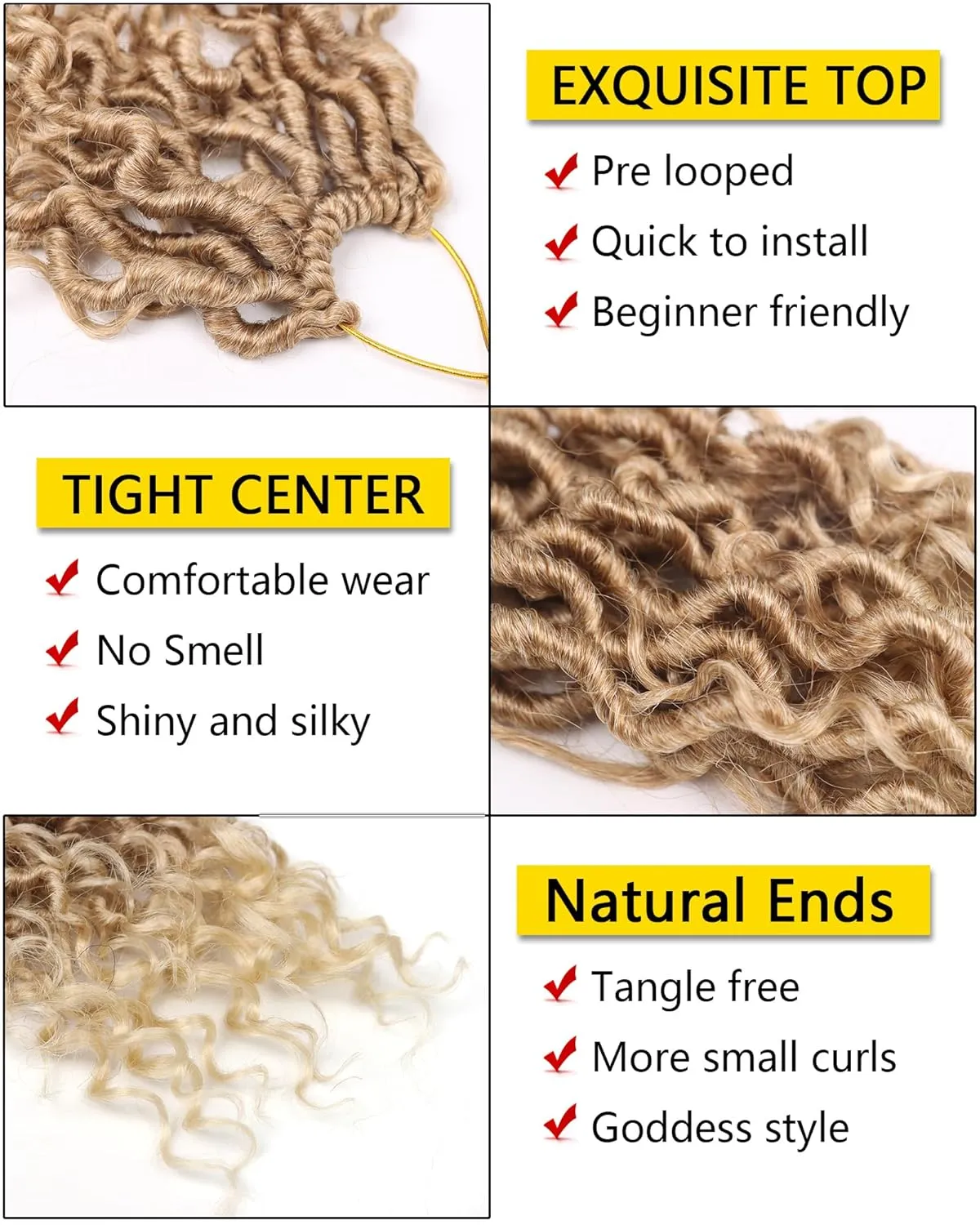 Aeagoo Blonde Goddess Locs Crochet Hair 8 Inch 7 Packs Bohemian Locs Crochet Hair with Curly Ends Short Pre Looped Crochet Hair for Black Women (8 Inch,27/613)