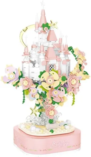 Aerial Castle Playset with Floral Surroundings & Musical Box - 8-Note Melodic Wonder for Creative Building